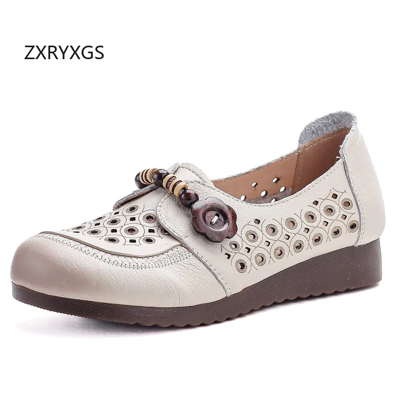

Классические ретро-туфли ZXRYXGS из мягкой коровьей кожи с перфорацией, женские балетки, новинка 2026 года, весна-лето, из натуральной кожи, дышащие балетки
