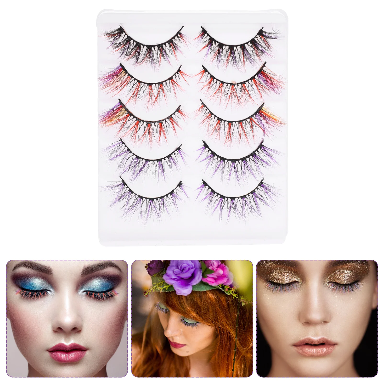 

5Pairs Colored Lashes False Eyelashes Cosplay Bar Club Dating Valentine's Day Stage Performance Colored Lashes