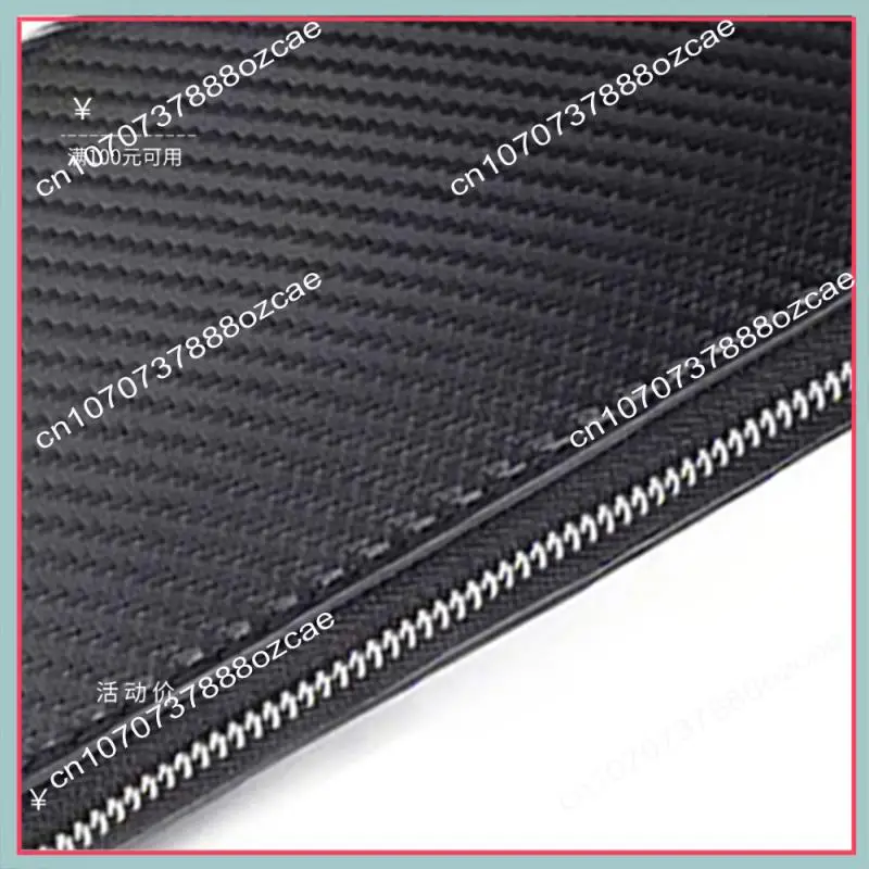 Carteira masculina de couro de microfibra de fibra de carbono com bolso para celular A26P com zíper longo