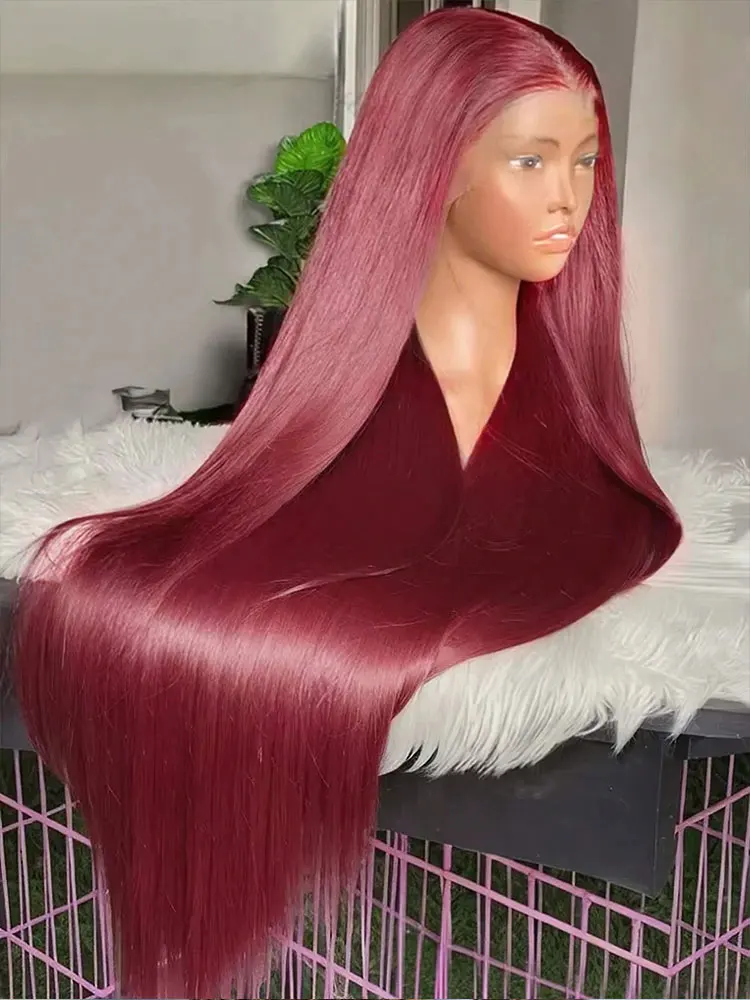 250 densité 99J bordeaux 13x4 dentelle frontale perruques de cheveux humains couleur brésilienne 30 34 pouces droite rouge dentelle avant perruques cheveux humains