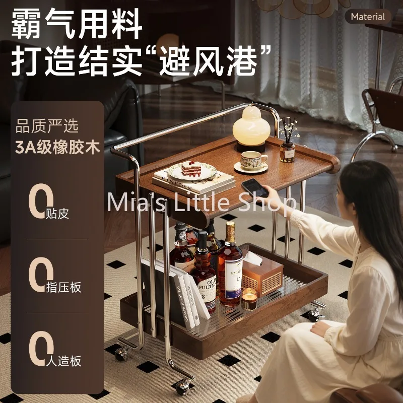 Rustic Wooden Rolling Side Table Narrow Caster Couch Small Coffee Table for Small Living Room