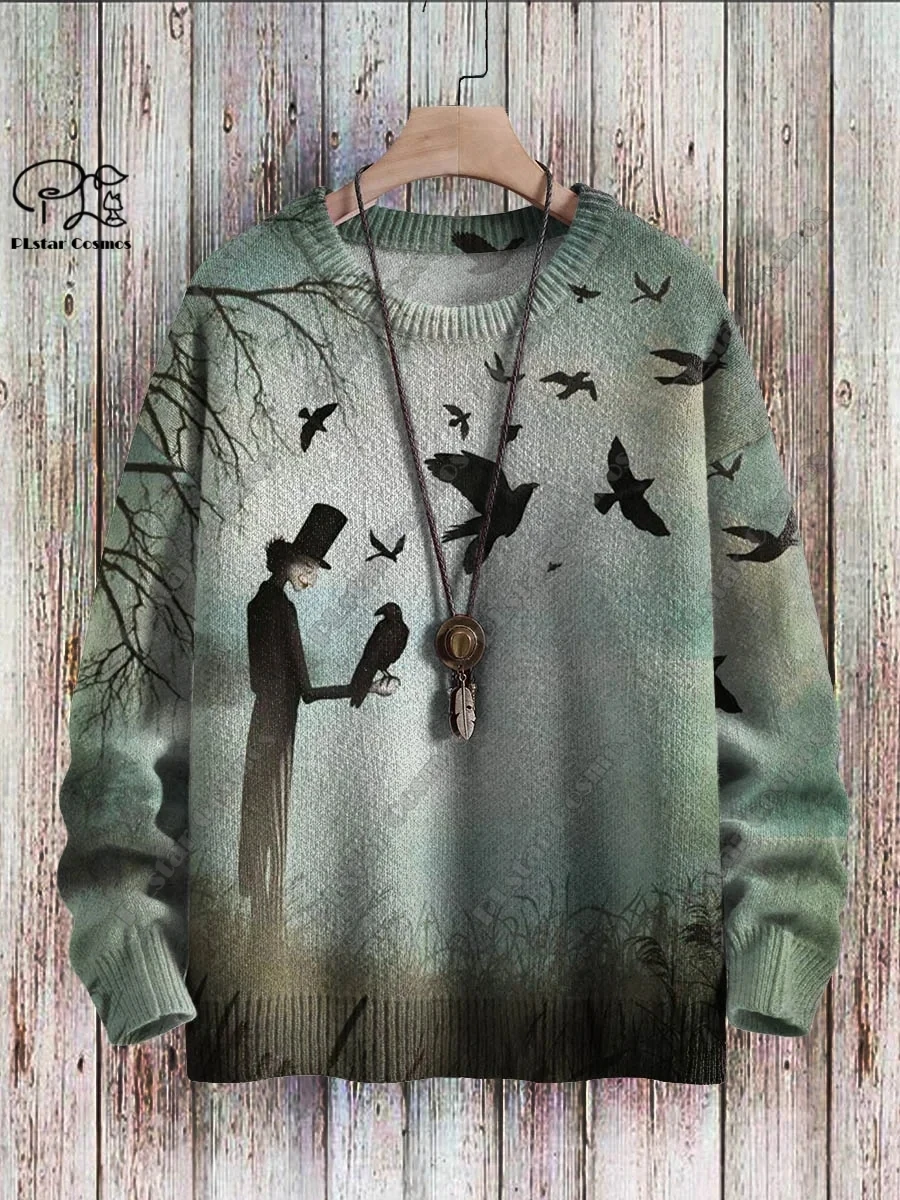 3D printed Halloween series scary bat witch pumpkin pattern ugly sweater street casual winter sweater warm new product