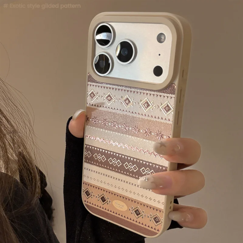 

Gilt Leather Phone case for iphone 17 pro max ,Applicable 15 Unique Brown Texture 13