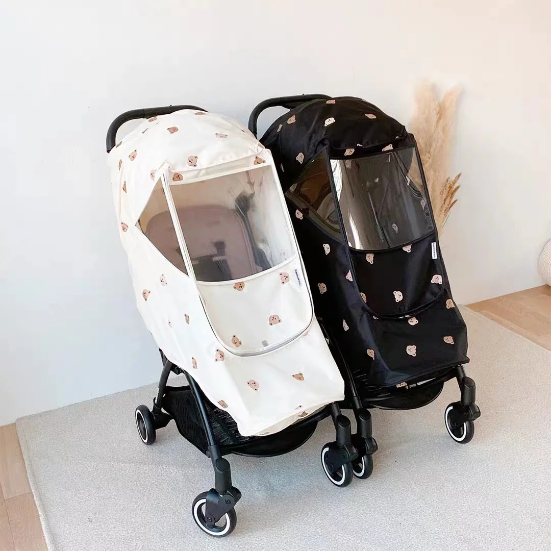 Universal Cartoon Bear Waterproof Rain Cover Wind Dust Dust Shield Full Cover Raincoat for Baby Stroller Pushchairs Rain Cover