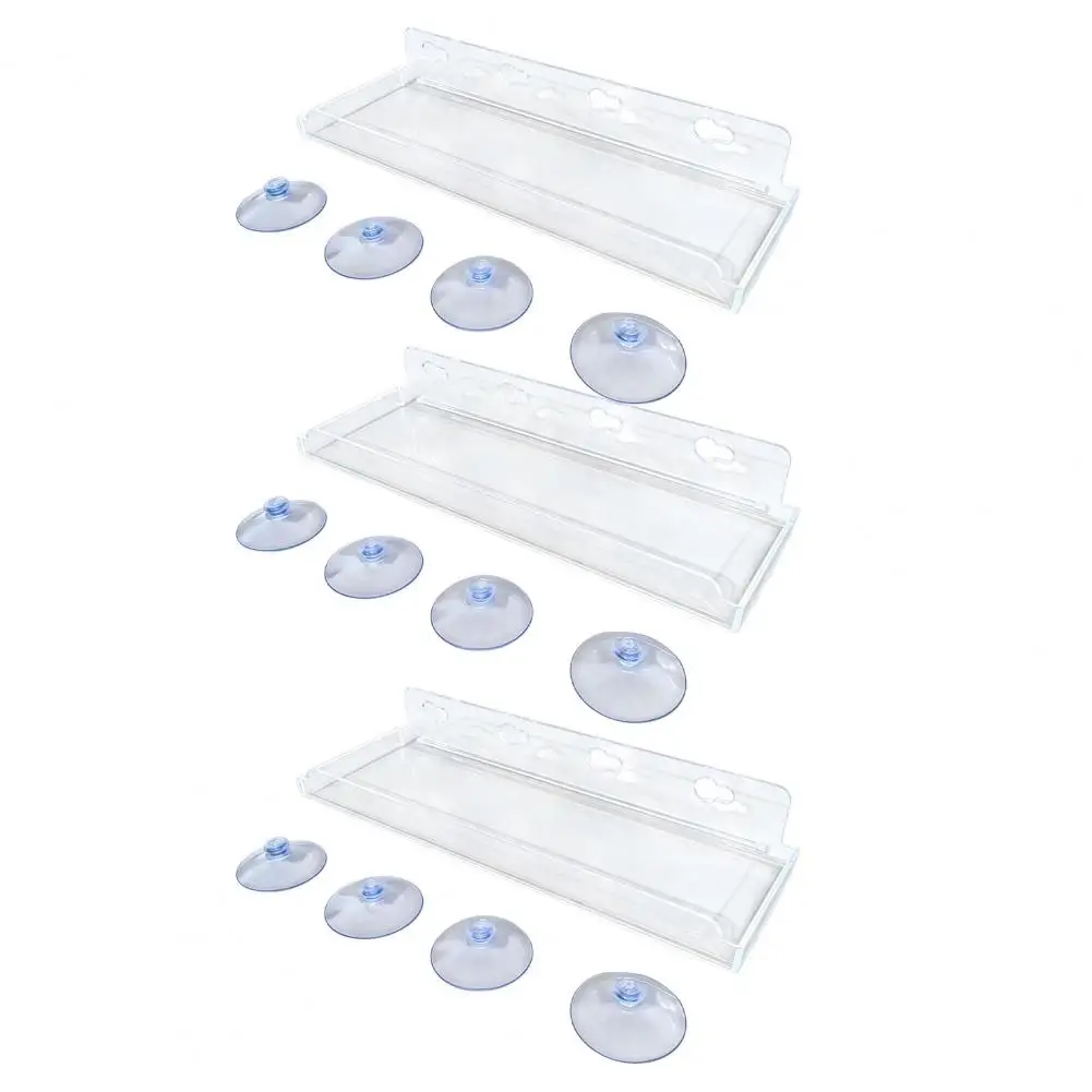 Kitchen Bathroom Suction Holder Acrylic Floating Shelf with Suction Cups Sturdy Window Plant Display Rack Wall Mounted Bathroom