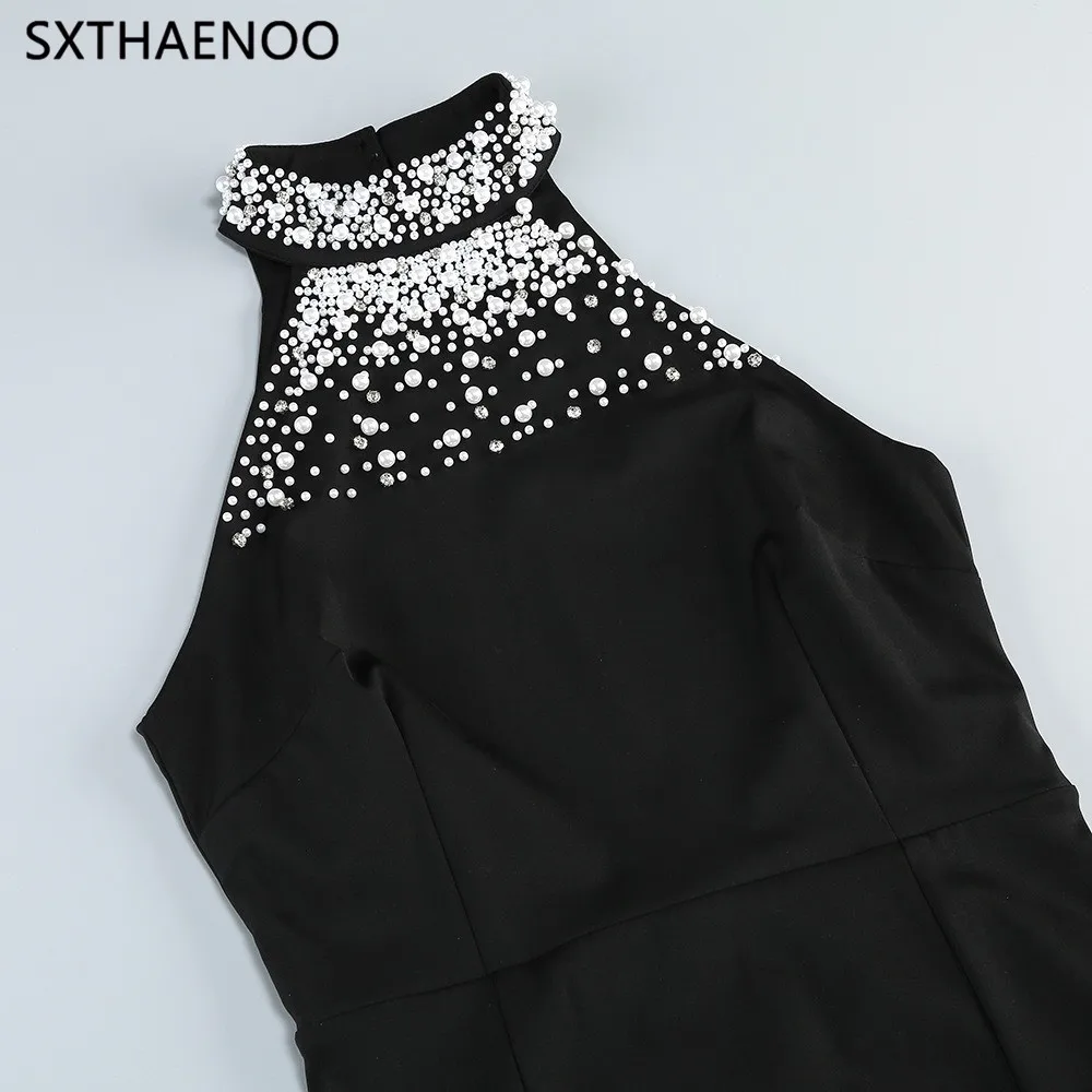 SXTHAENOO moda Vestidos De graduación con diamantes De imitación para mujer elegante fiesta sirena Halter sin mangas espalda descubierta Vestidos De fiesta De satén