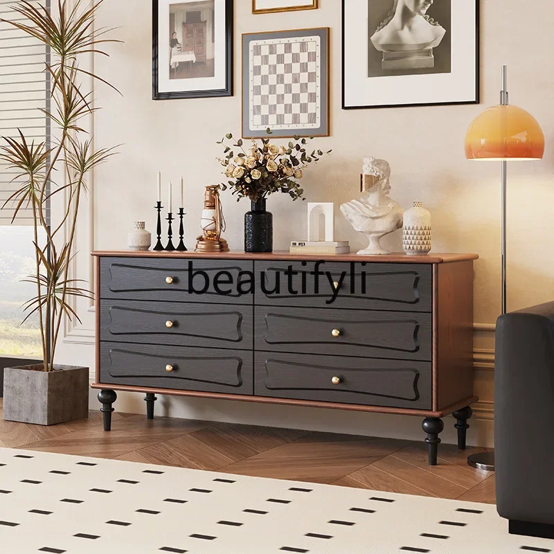 

French Style Solid Wood Vintage Living Room Storage Chest Multi-Functional Storage Sideboard Simple Furniture