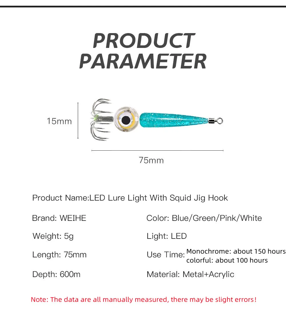 Angelköder, 5 g, Tintenfischhaken mit LED-Licht, Tintenfisch-Jig-Köder, leuchtender Webfuß, Oktopus, Egi, künstlicher Köder, Tintenfisch, Meeresgerät – Detail 2