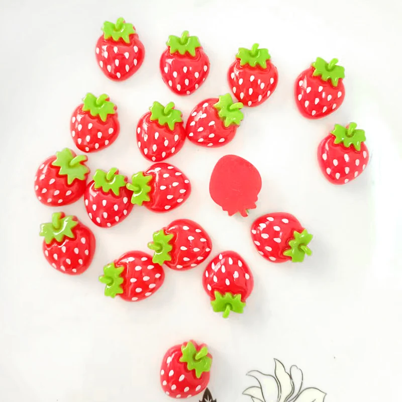 200pcs Puffy Red Hand Paint Strawberry Resin Flatback Cabochons - 16*19mm - Decoden - Kawaii - Kitsch - Fruit - DIY