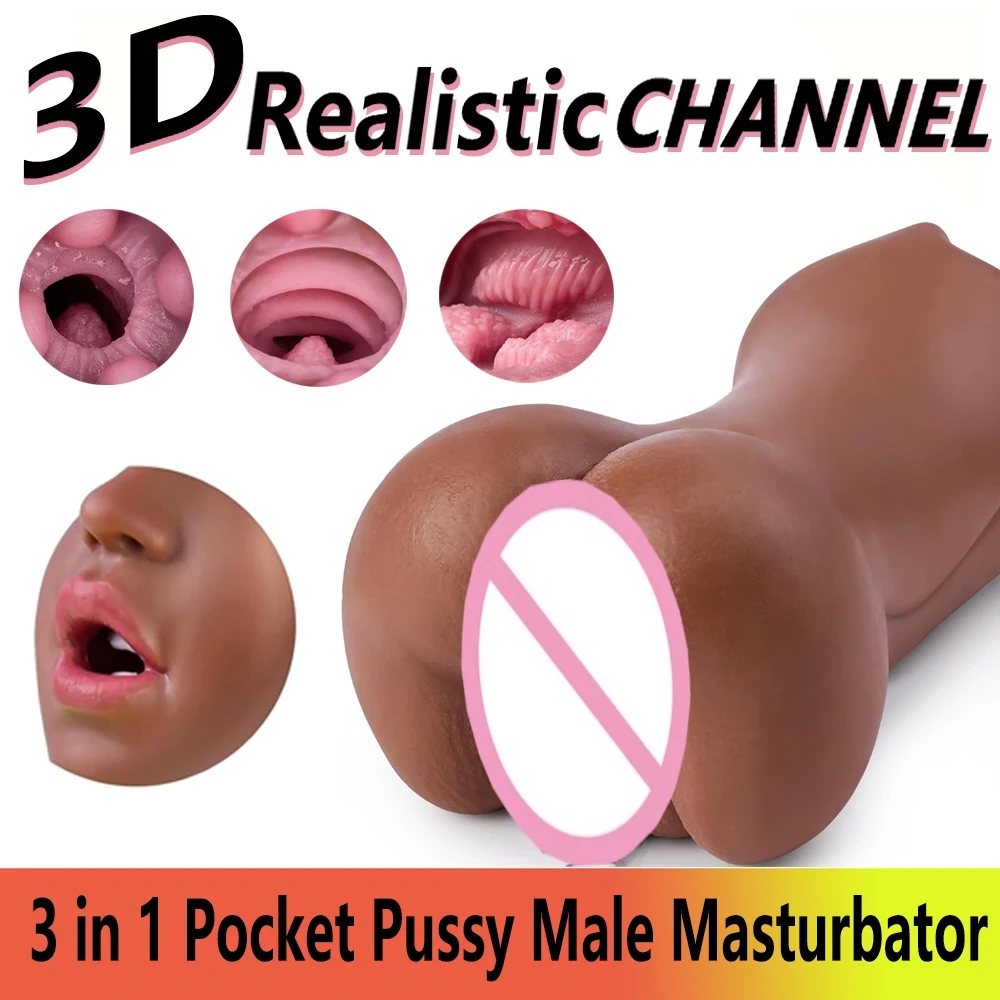 Masturbador masculino 3 en 1 de bolsillo, boca realista, Vagina, ano apretado, realista, 3D, texturizado, mamada, muñeca sexual para hombres