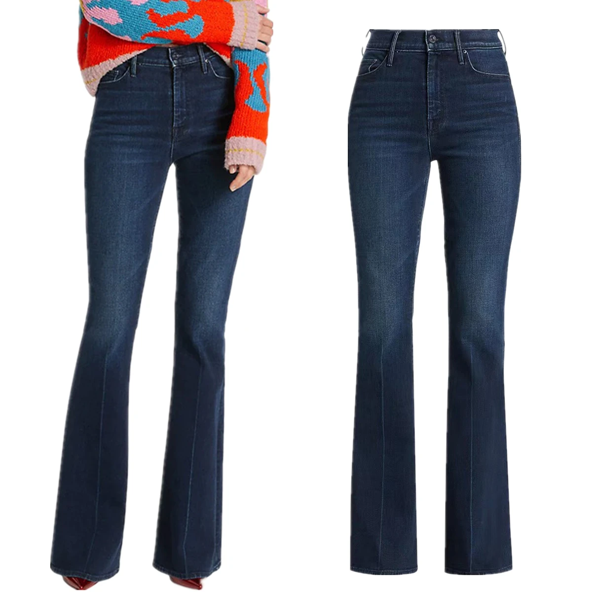 

Jenny&Dave 2025 SS Минималистичные женские джинсы с высокой талией Темно-синие джинсовые брюки с центральной линией Slim fFit Джинсы с большим рогом для женщин