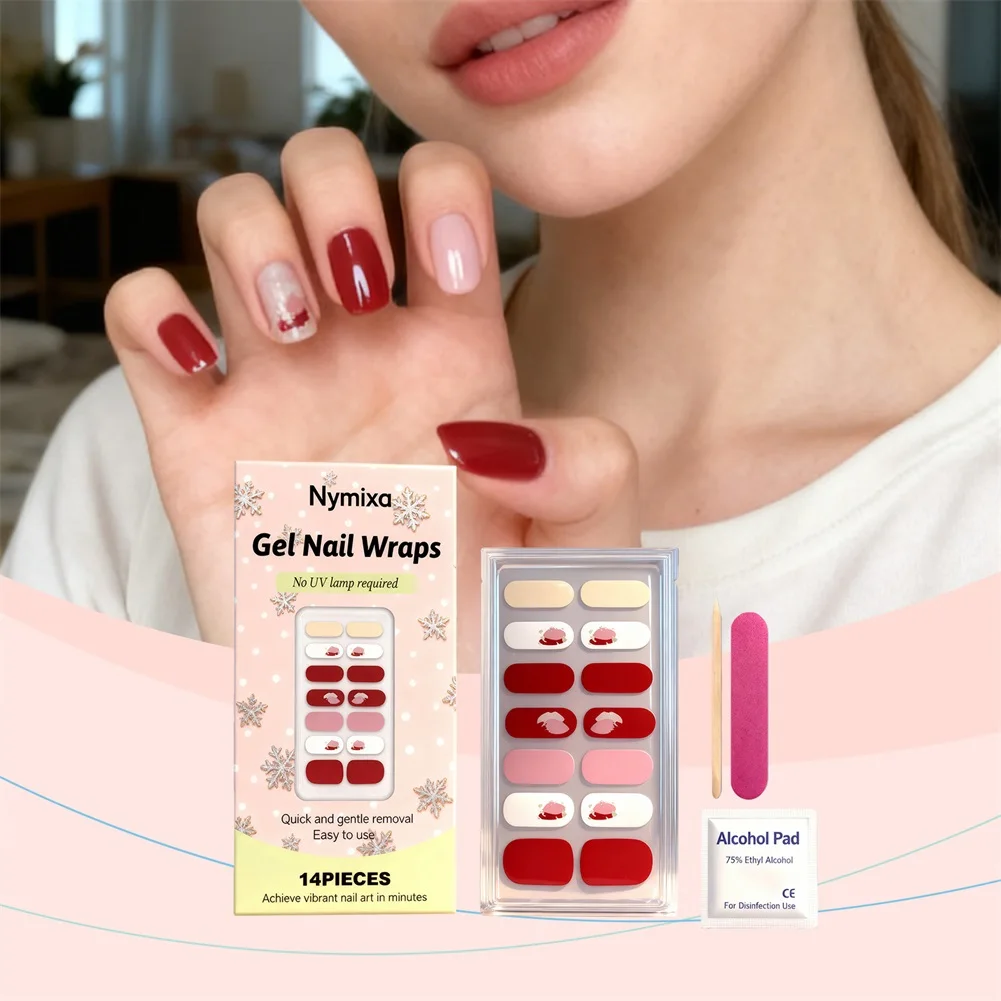 1 Set Gel Nail Sticker Tips Semi-Cured Gel Nail Sticker Fast Drying No UV Lamp Required Gel Nail Wraps DIY Manicure Home Salon