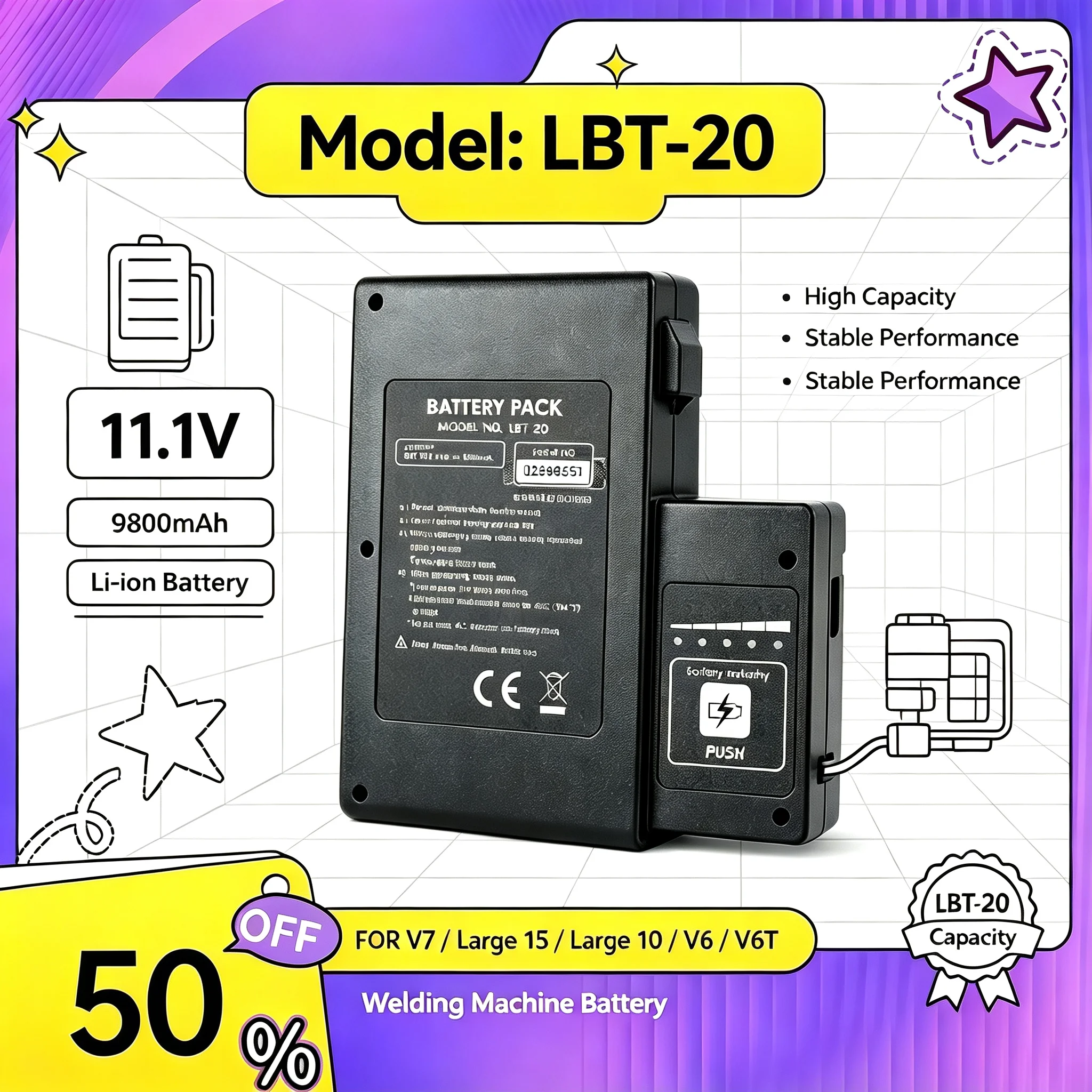 New For V7/Large 15/Large 10/V6/V6T Welding Machine Battery LBT-20 Capacity 9800mAh 11.1V