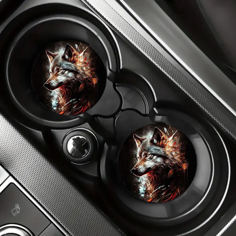Picture 7: Gray Wolf Pattern Car Cup Holders: Non-Slip, Shock-Proof, And Stylish For Your Vehicle - Perfect Party Gift!