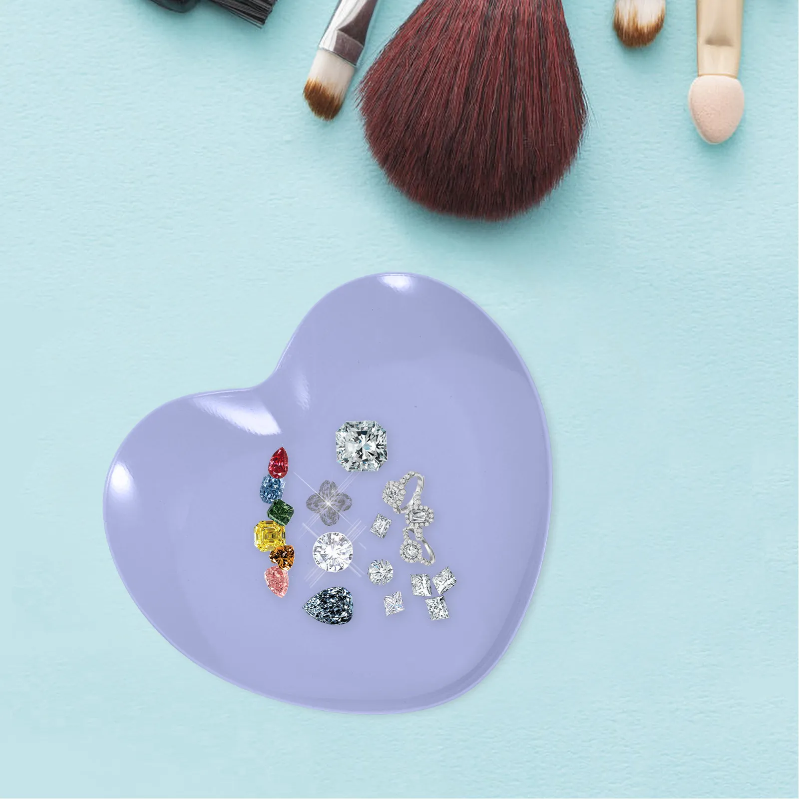 2Pcs Jewelry Tray Heart Shaped Stainless Steel Jewelry Dish Ring Holder Trinket Plate Desktop Vanity Organizer