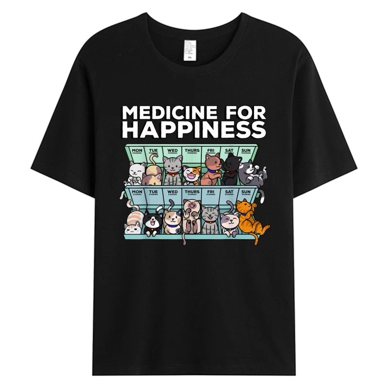 

My Medicine For Happiness Called Cats T-shirt Every Day Kitten Cat Men's Cotton Fabric Birthday Father's Day Graphic T-Shirts