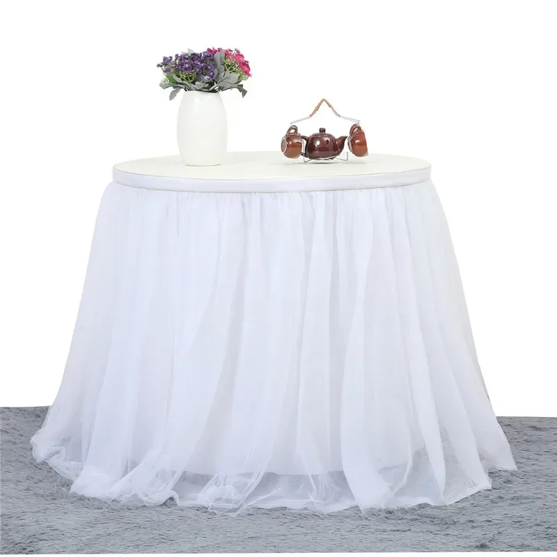 Tutu Table Skirts Birthday Decoration Party White Fluffy Tulle Table Skirting Baby Home Decor Sweet Table Cloth for Events