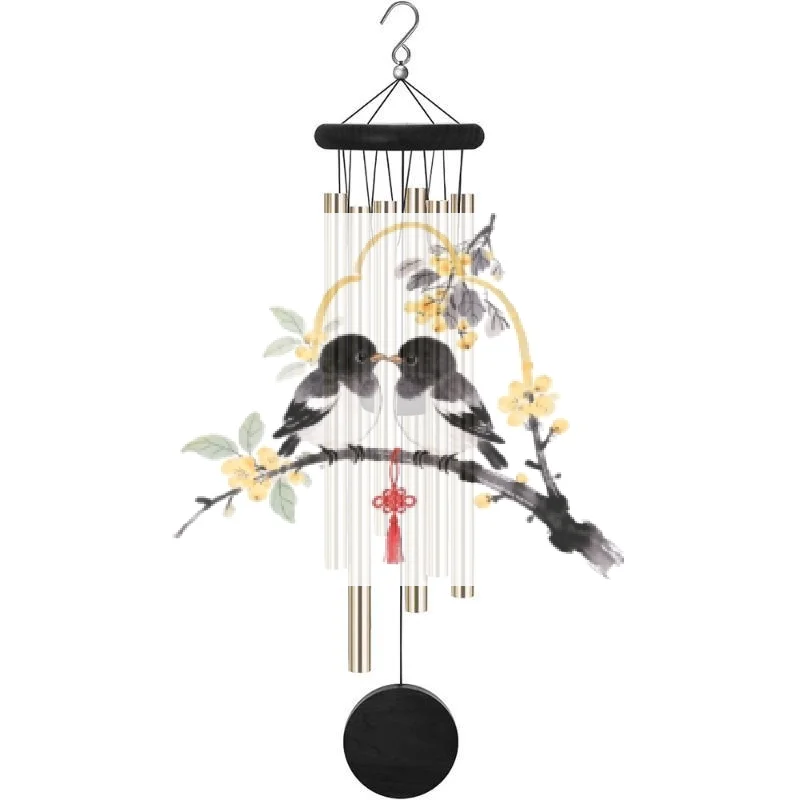 1Pc Retro Red Wood Aluminum Pipes Wind Chime Octagonal Wood Hang Tag 6 Metal Tubes Courtyard Balcony Decor