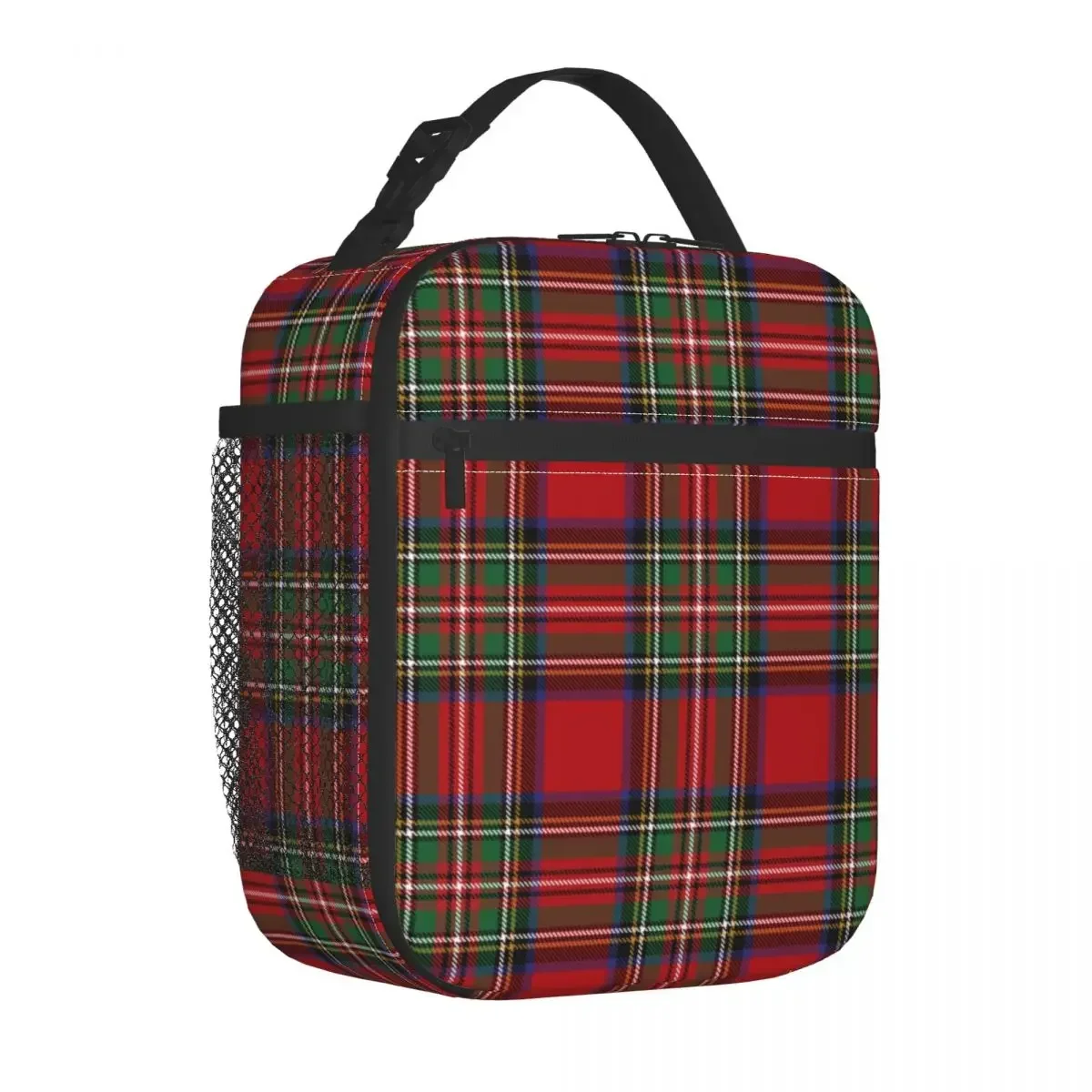 Tartan Clan Stewart Plaid Black Red Check Insulated Lunch Bag Cooler Bag Meal Container Large Tote Lunch Box Food Handbags Work