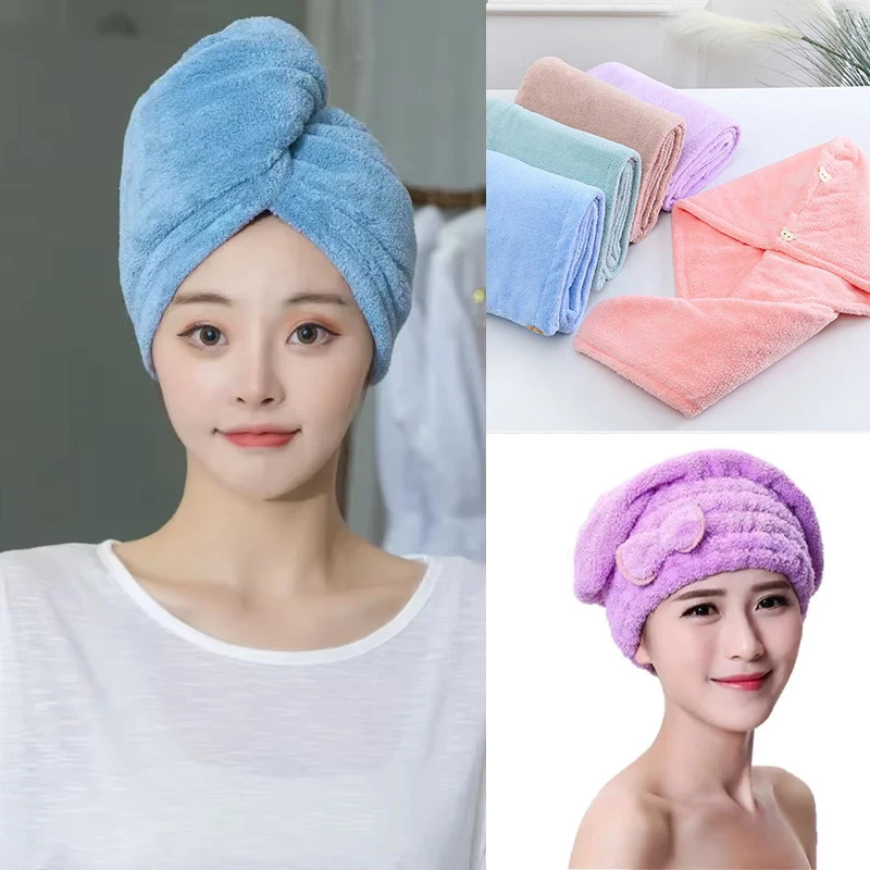 

Ultra-Absorbent Quick Hair Drying Bath Towel Soft Bowknot Wrap Dry Hair Cap Shower Winter Warm Thicken Turban For Lady Bathrooms