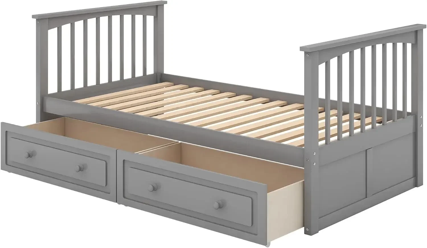 Twin Over Twin/Full Over Full Bunk Bed w/ Storage Drawers, Wooden Bunk Bed w/ Rail Ladder,Can be Convertible to 2 Beds,Grey/Whie