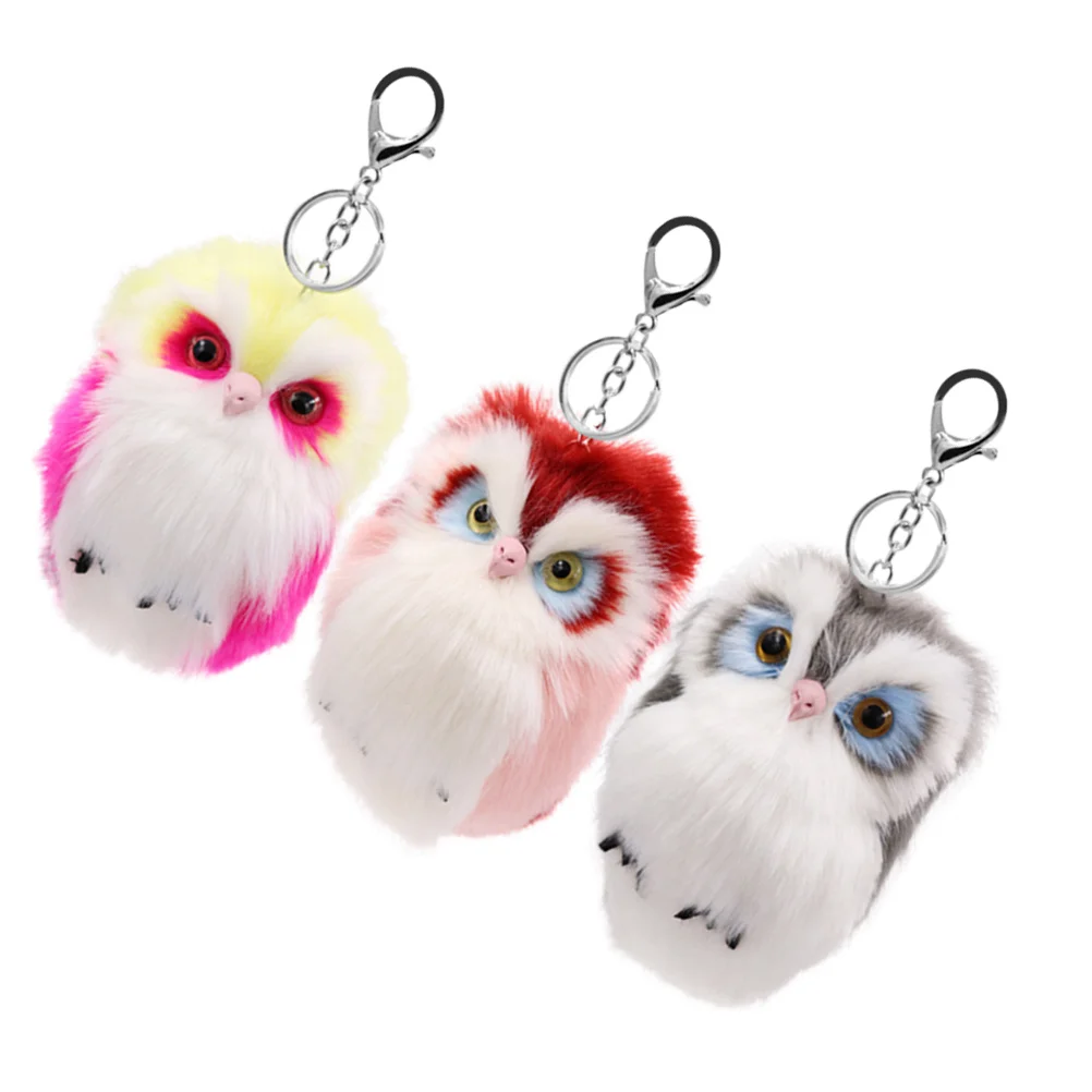 3Pcs Durable Owl Keychain Decor Perfect Birthday Christmas Graduation Gift for Family Friends Yellow Gray