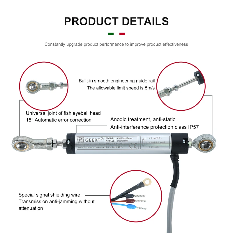 Linear Potentiometers Position Sensors Linear Displacement Transducers Resistive Sensors GEERT KPM25-275mm Miniature Articulated