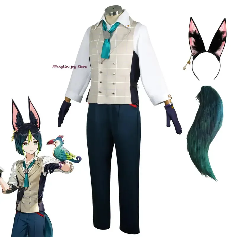 

Didi 2025 2025 hhhGame Косплей Костюм Genshin Impact Костюм Tignari Жилет Парик Уши Аксессуары Комплект Униформа Хэллоуин для W