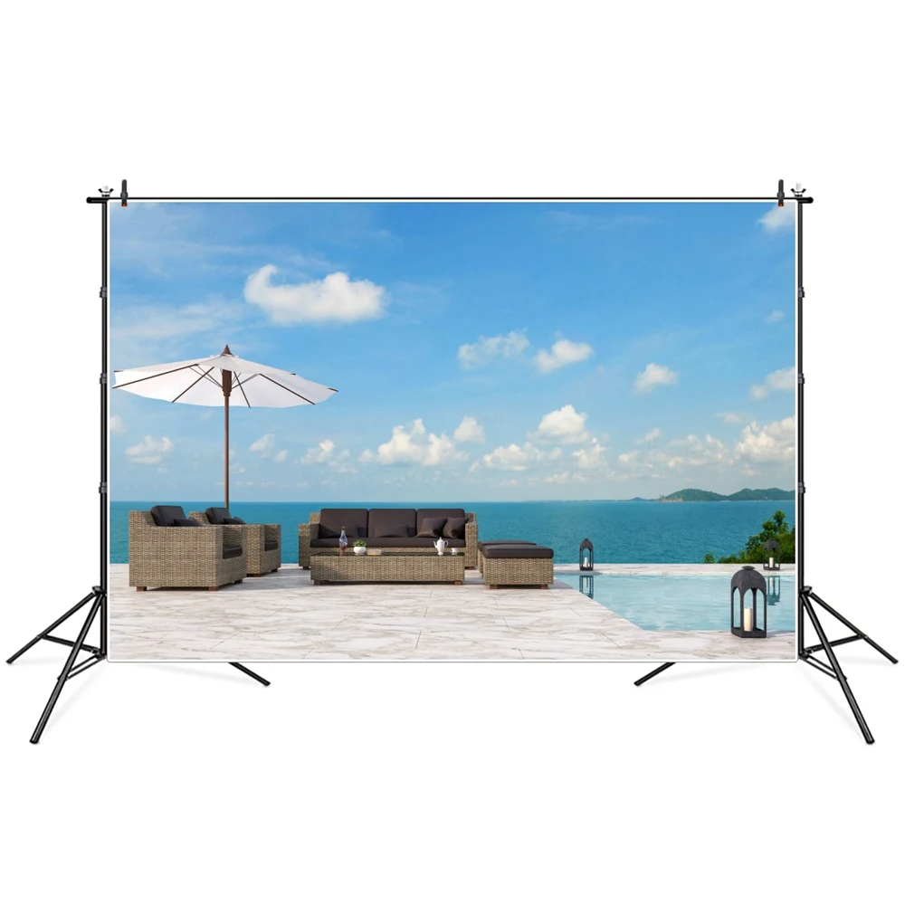 Holiday Cloudy Sea View Platform Sofa Photography Background Photozone Photocall Photographic Backdrops For Video Photo Studio