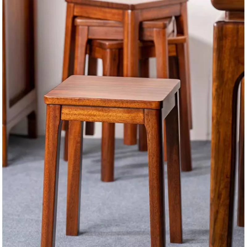 

New Chinese Style Kitchen Stool Black Gold Solid Wood Dining Chair Stacked Restaurant Seats Stable Load-bearing Modern Furniture