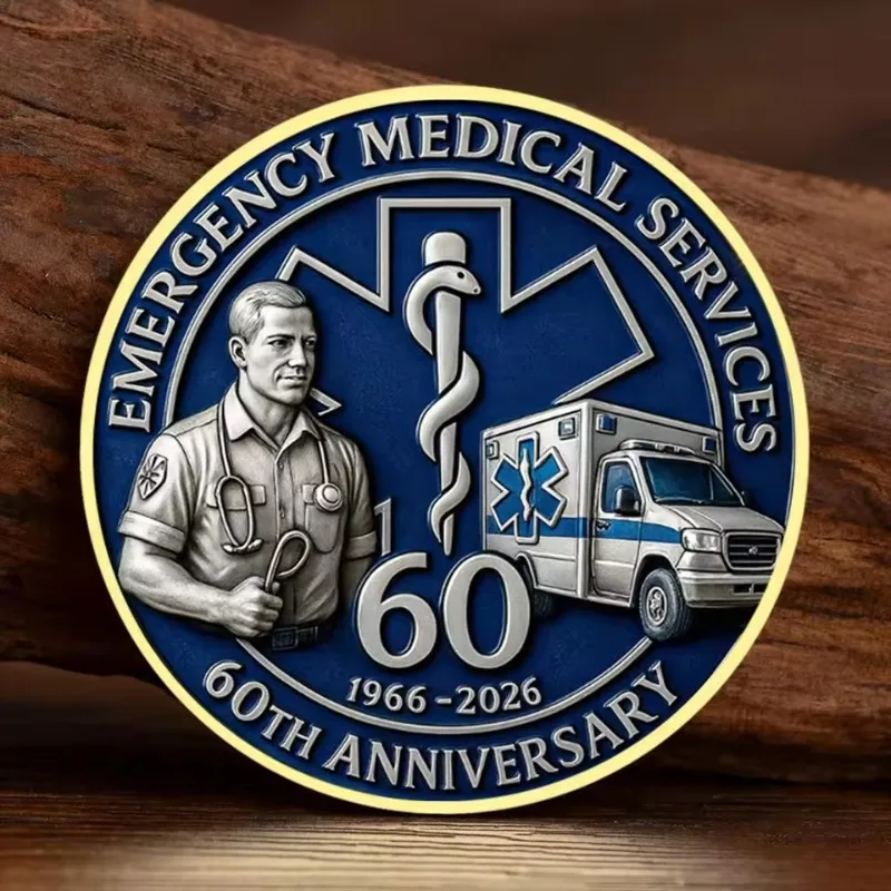 EMS Emergency Medical Servic 60th Anniversary Gold Plated Souvenir Coin Emergency Personnel Collection Coin Collector's Gift