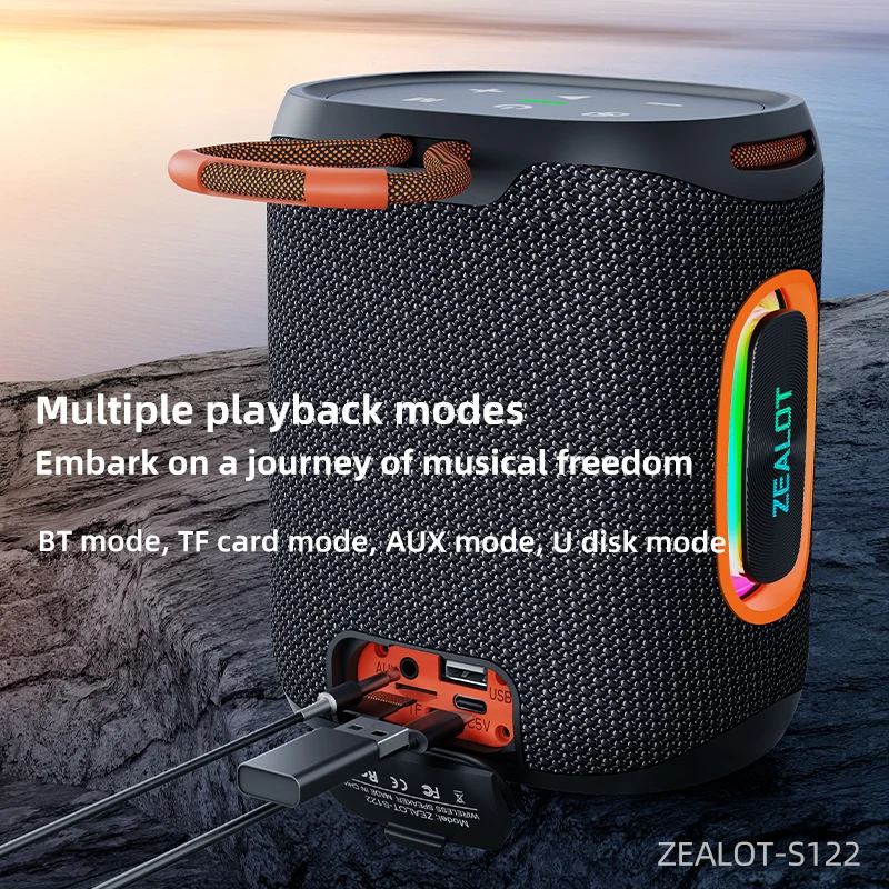 Zealot-S122 سمّاعات بلوتوث BT5.3 لاسلكي IPX6 مكبر صوت مقاوم للماء، صوت ستيريو HiFi 25 وات، إقران TWS، وقت تشغيل الموسيقى 20 ساعة