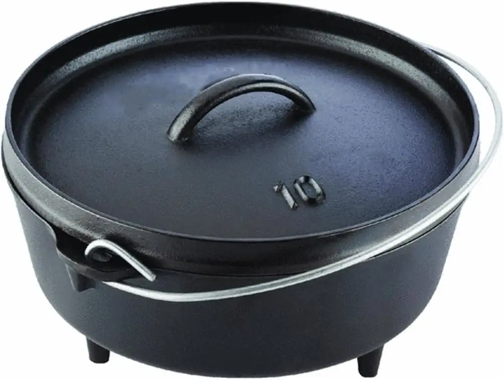 Cast Iron Camp Dutch Oven, 4-Quart – Pre-Seasoned, Flanged Lid, Built-in Legs for Campfire Cooking, Made in the USA