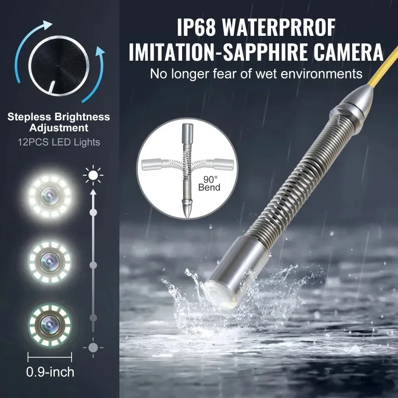 

Sewer w/512Hz Locator 165 ft/50 m w/ 9" 1080P HD 36X Zoom w/ Light-12 LED 32GB SD Card Duct Pipe