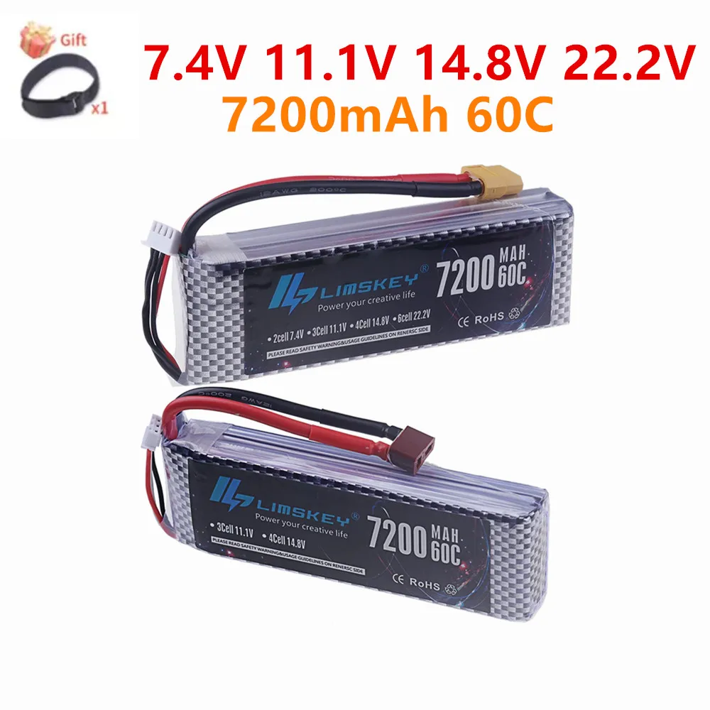 2S 3S 4S 6S يبو بطارية 7200MAH 60C 7.4V 11.1V 14.8V 22.2V بطارية ل RC سيارة الطائرة بدون طيار كوادكوبتر قارب RC اللعب مع عمداء XT90 EC5