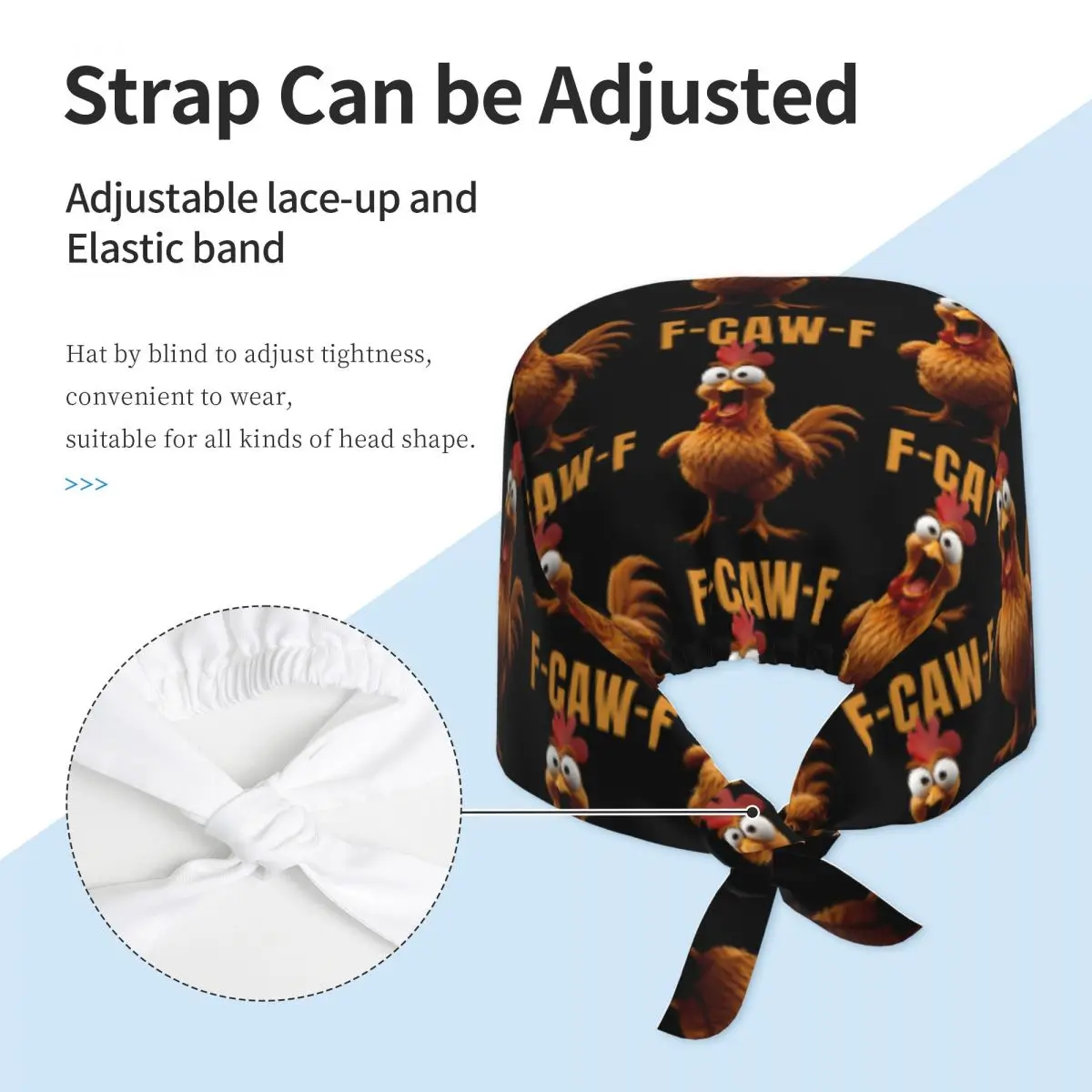 Chapeau de gommage de travail F Caw F, chapeau d'infirmière de poulet unisexe pour femmes, chapeau médical à la mode, casquettes de travail respirantes pour cheveux longs