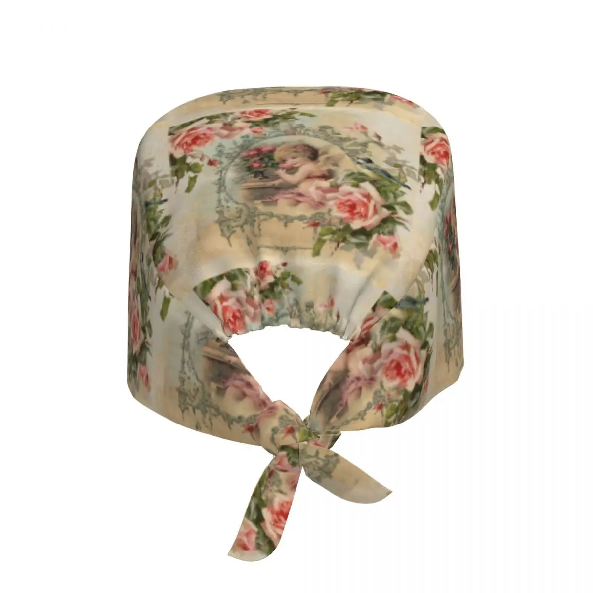 Victorian Angel Print And Pink Vintage Roses Breathable Scrub Hat Surgical Scrub Caps Unisex Nursing Hair Hats Work Scrubs Hat