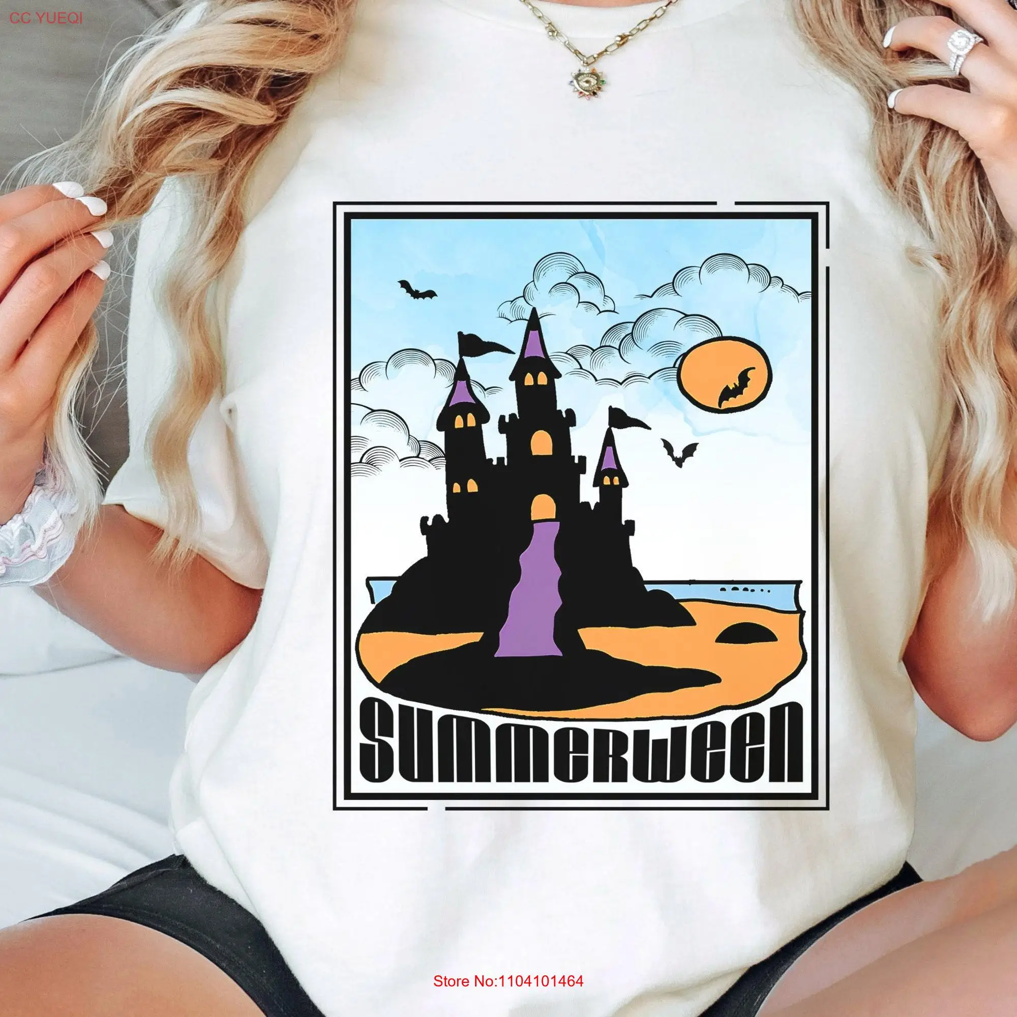 Summerween Spooky Sand Castle T Shirt Haunted House Summer ween Halloween Year Round long or short sleeves