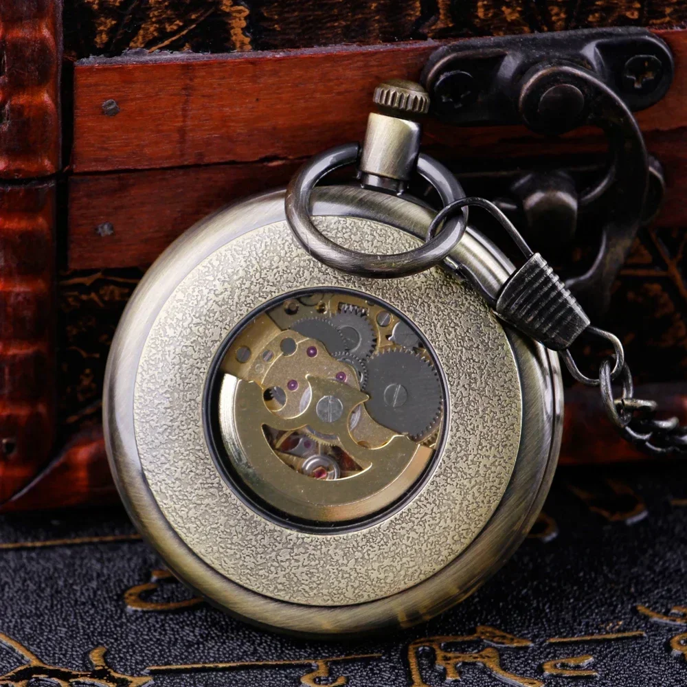 Orologio da tasca automatico con numeri romani a faccia aperta retrò, cassa in metallo bronzo, ciondolo punk retrò, orologio da tasca a carica automatica