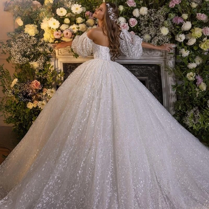 Robe de Mariée Romantique en Dentelle, Tenue de Bal à Perles, Magnifiques Appliques, Demi-Manches, pour Patients de Princesse, Nouvelle Collection 2023