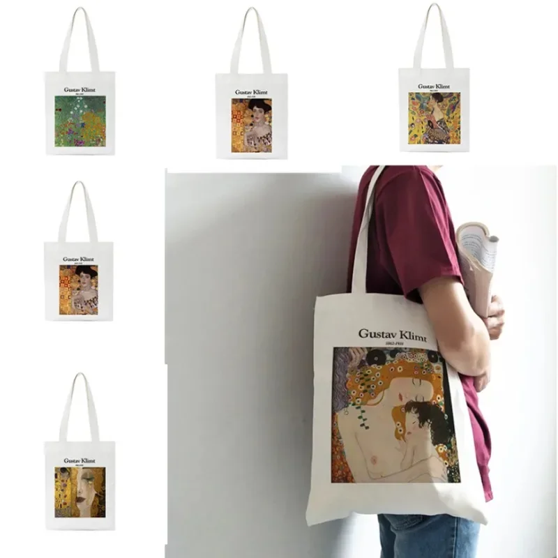 

Fashion Gustav Klimt Handbag Fashion Canvas Summer Shoulder Bag Eco-friendly Large Capacity Travel Shopping Bag Scoolbag decor
