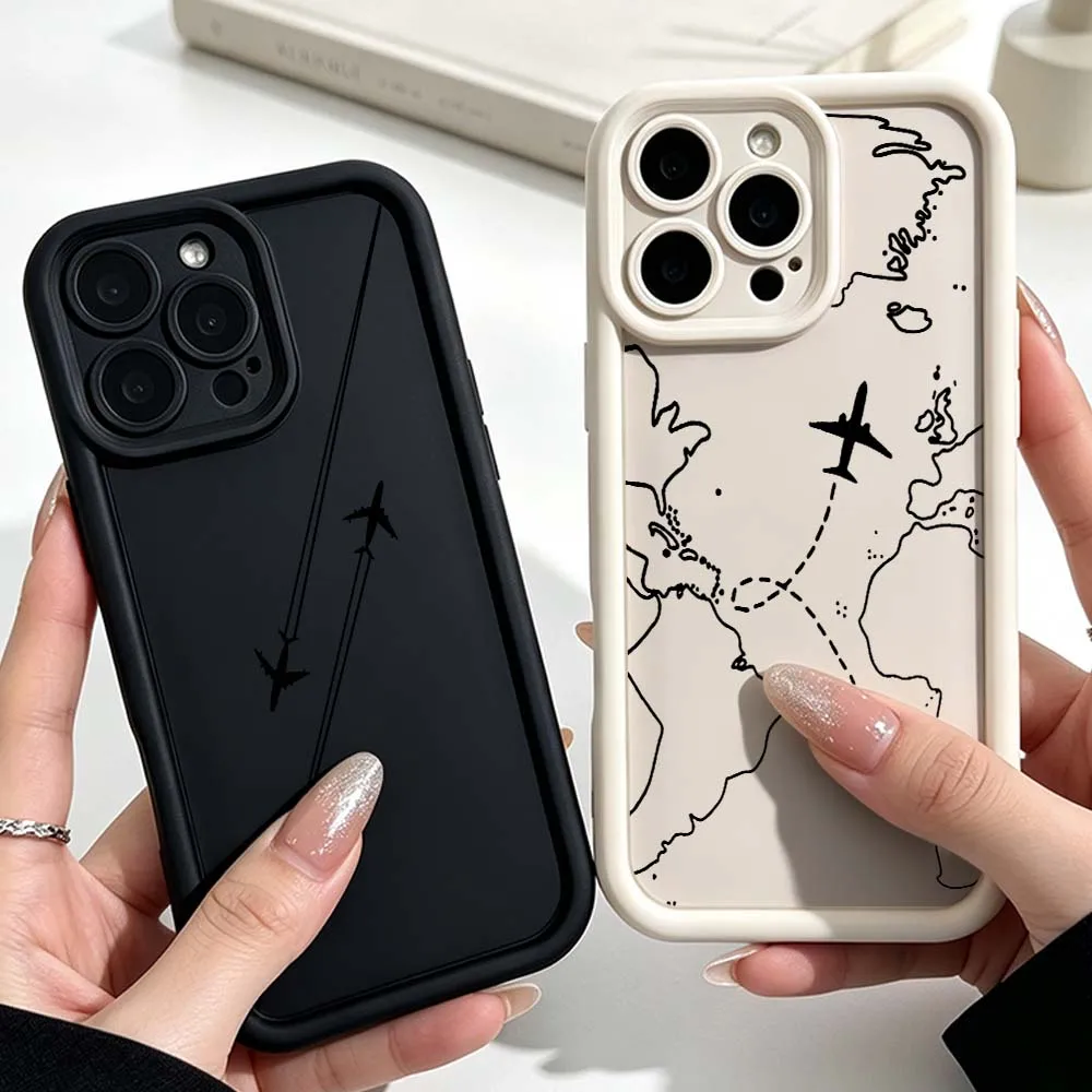 Minimalist Black Airplane Cover For iPhone 18 17 Air 16 16e 15 14 13 Pro Max Plus Eye Ladder Silicone Phone Case