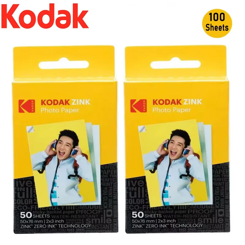 Papel Fotográfico Zink Original 2026, 2"x3", Premium, Compatible con Kodak 20/40/60/80/100 Hojas, con Kodak Smile, Kodak Step, PRINTOMATIC