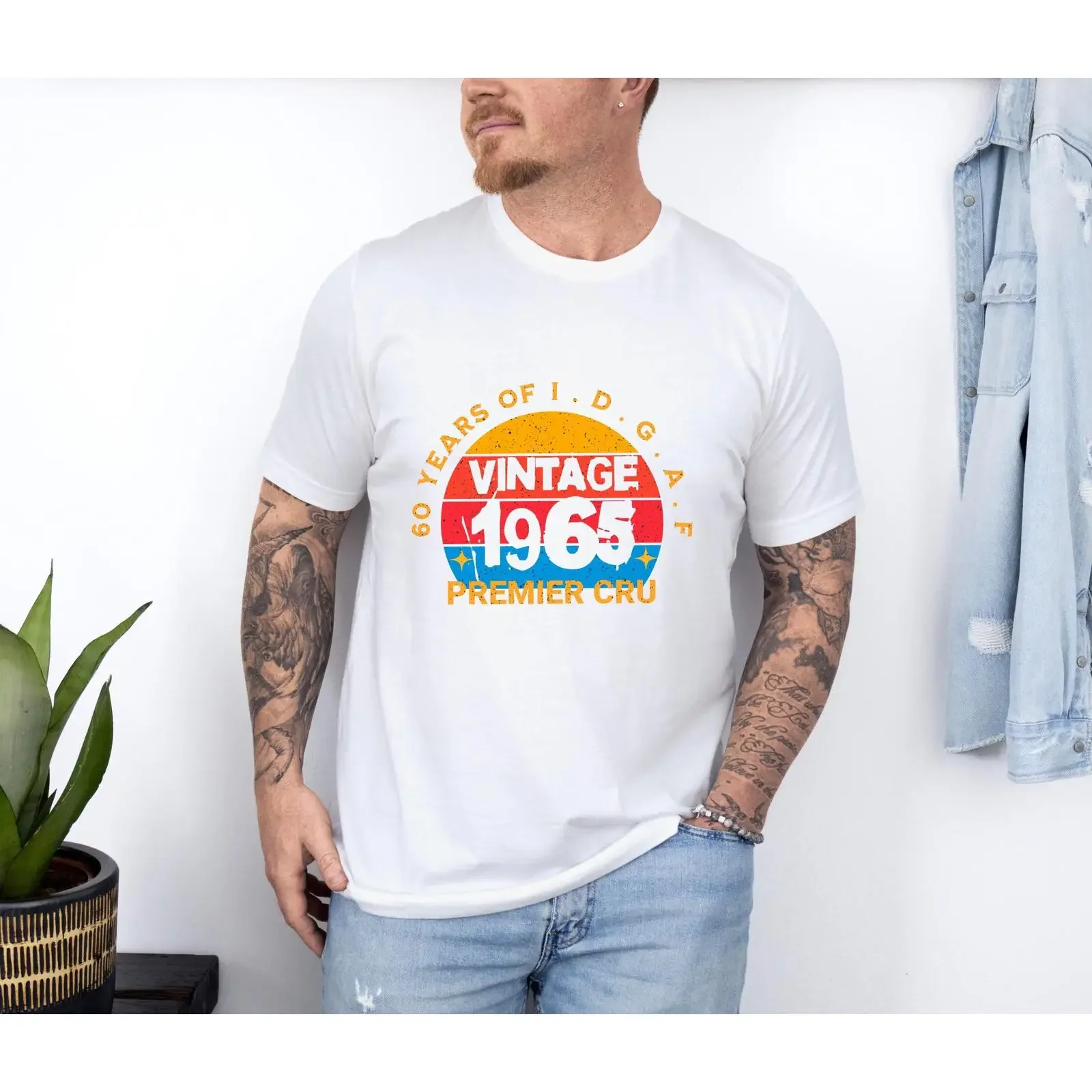 Vintage 1965 60th Birthday T Shirt 60 Years of IDGAF Premier Cru Retro 2025 Casual for Men vintage Washed Soft Breathable