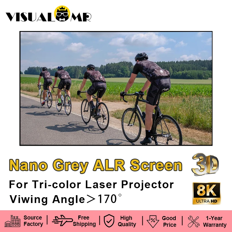 

Горячий проекционный экран ALR, предназначенный для трехцветного лазерного проектора, нано-серый окружающий свет, фиксированная рамка, ультра узкая рамка 4K 8K