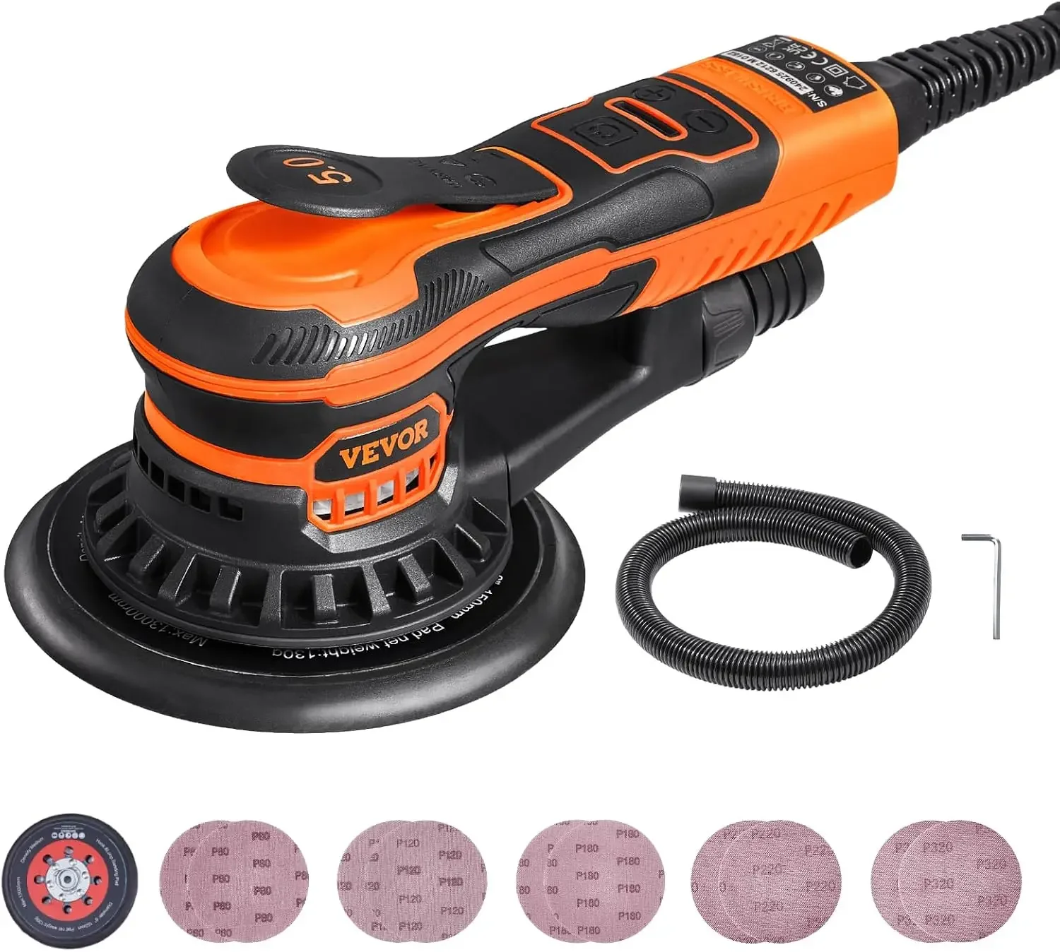 Random Orbital Sander 6-Inch, 350W Brushless Orbital Sander, 10,000 PRM 6 Variable Speed Electric Palm Sander