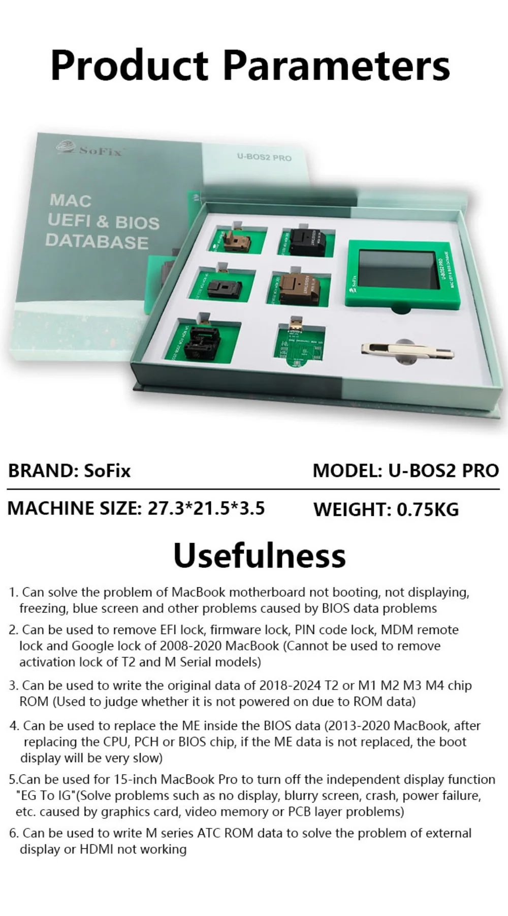 مبرمج SoFix U-BOS2 Pro ROM لمساعد البيانات UEFI BIOS لأجهزة Macbook 2008-2024 iMac Database أداة إصلاح احتياطية للقراءة والكتابة #3