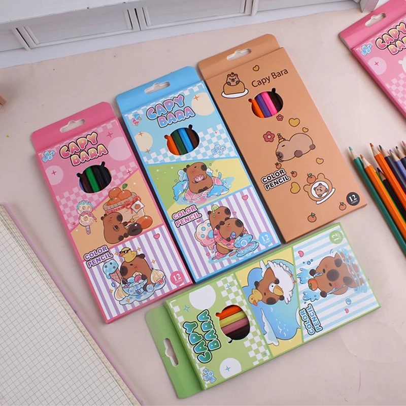 12 Color Boxed Capybara Colored Pencils Students Children Art Painting 2B Colored Pencils Cartoon Pencil Set
