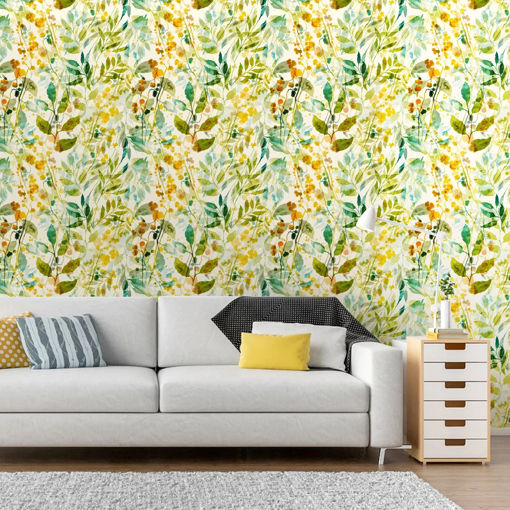 Watercolor Leaves Peel And Stick Wallpaper Waterproof Leaf Self Adhesive Contact Paper Vinyl Paper For Bedroom Living Room Decor