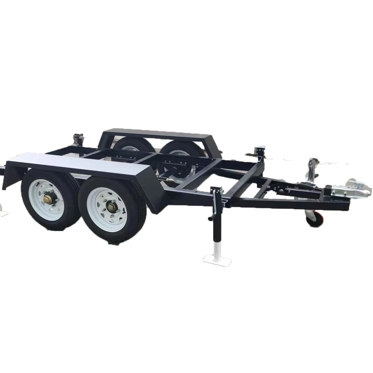 Customizable Steel Generator Set Trailer with LED Lights Double Axle Impact Brake Frame Grinding Disc Steering-Car Trailer